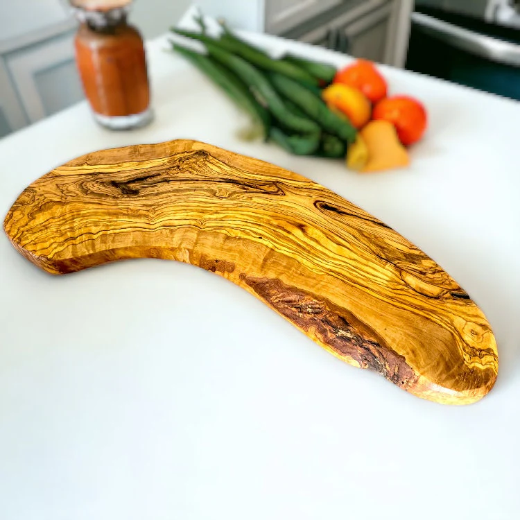 Olive Wood Handcrafted Slim Shaped Rustic Wooden Charcuterie Cheese Board | Various Sizes