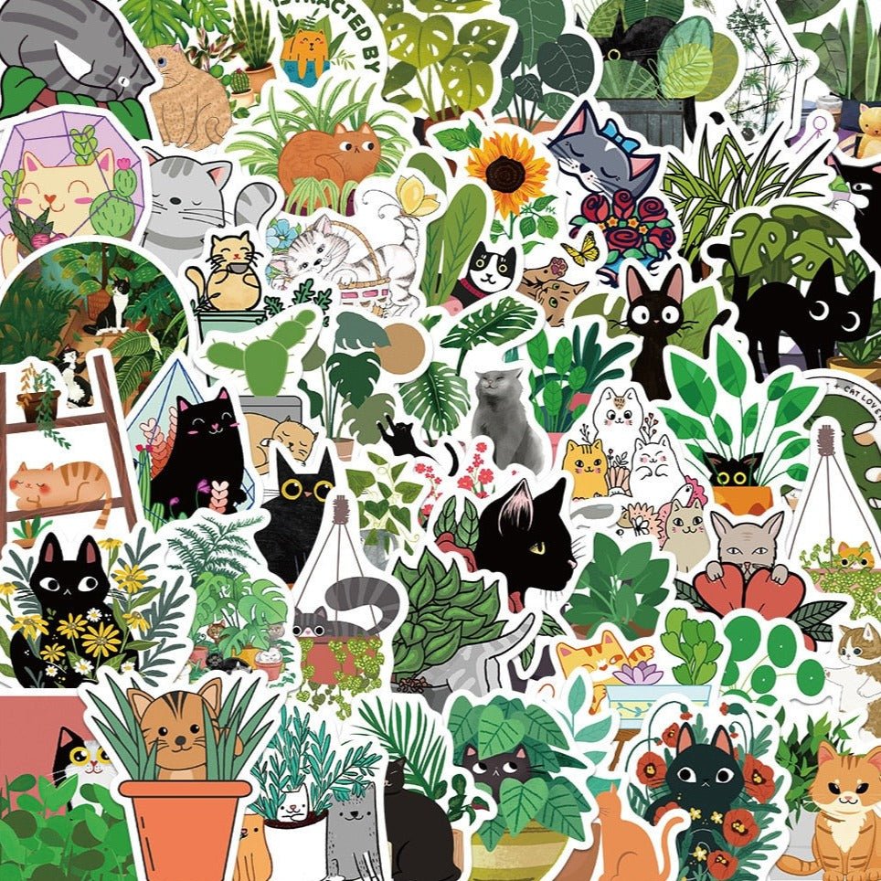 Cats and Plants Macbook Stickers
