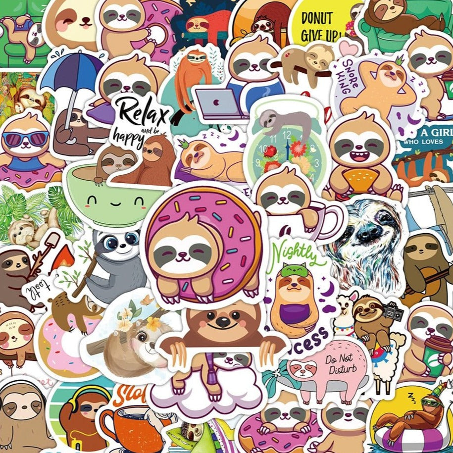 Kawaii Cartoon Sloths Stickers