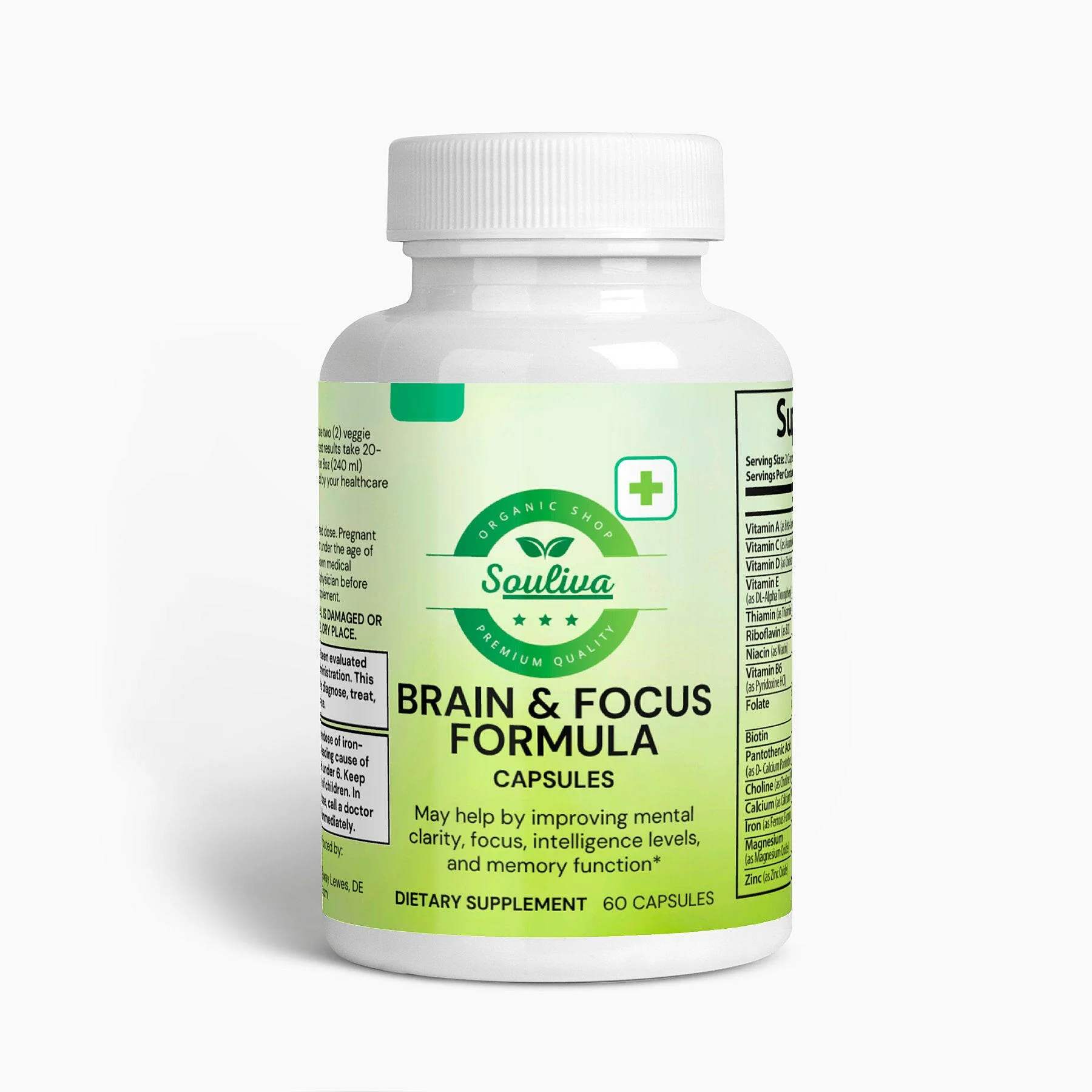 Souliva Brain & Focus Formula – Cognitive Support & Mental Clarity Supplement, 60 Capsules