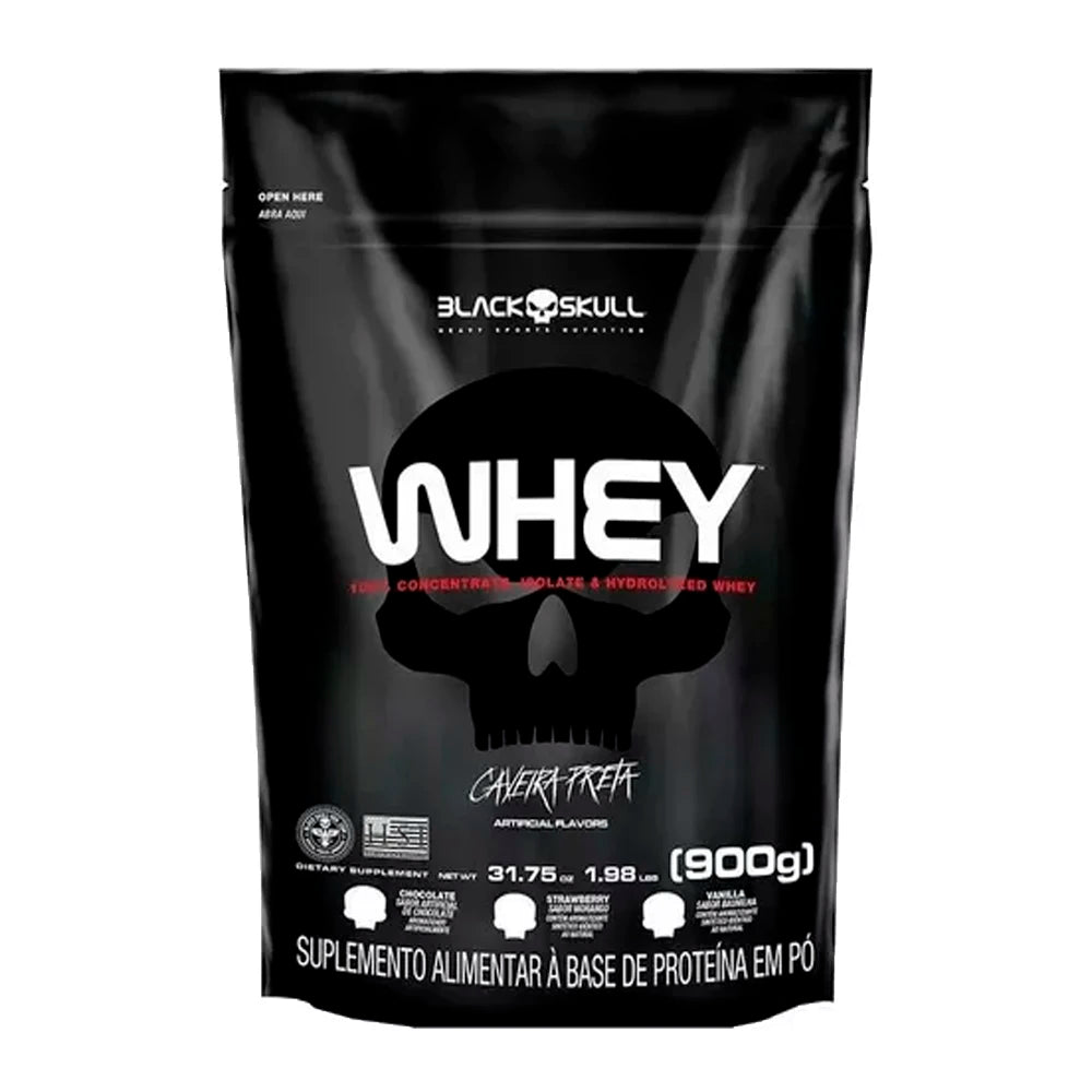 Whey 900g Black Skull Concentrado, Isolado, Hidrolisado.
