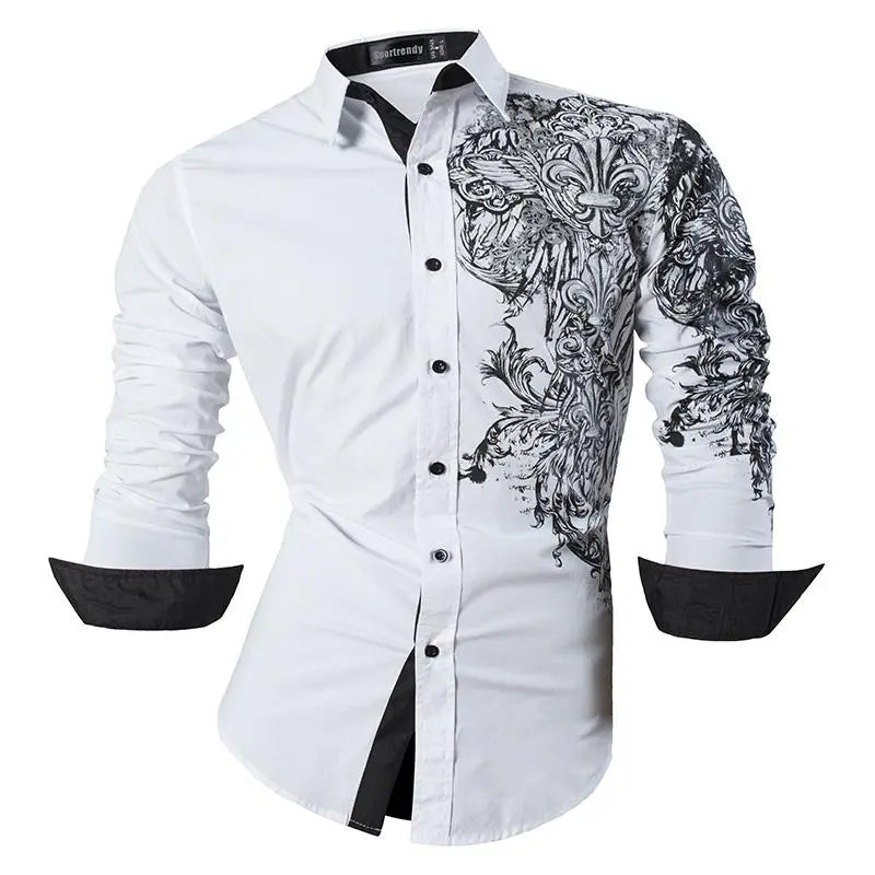 Camisa Masculina Sportrendy Casual de Manga Longa com Estampa de Dragão.