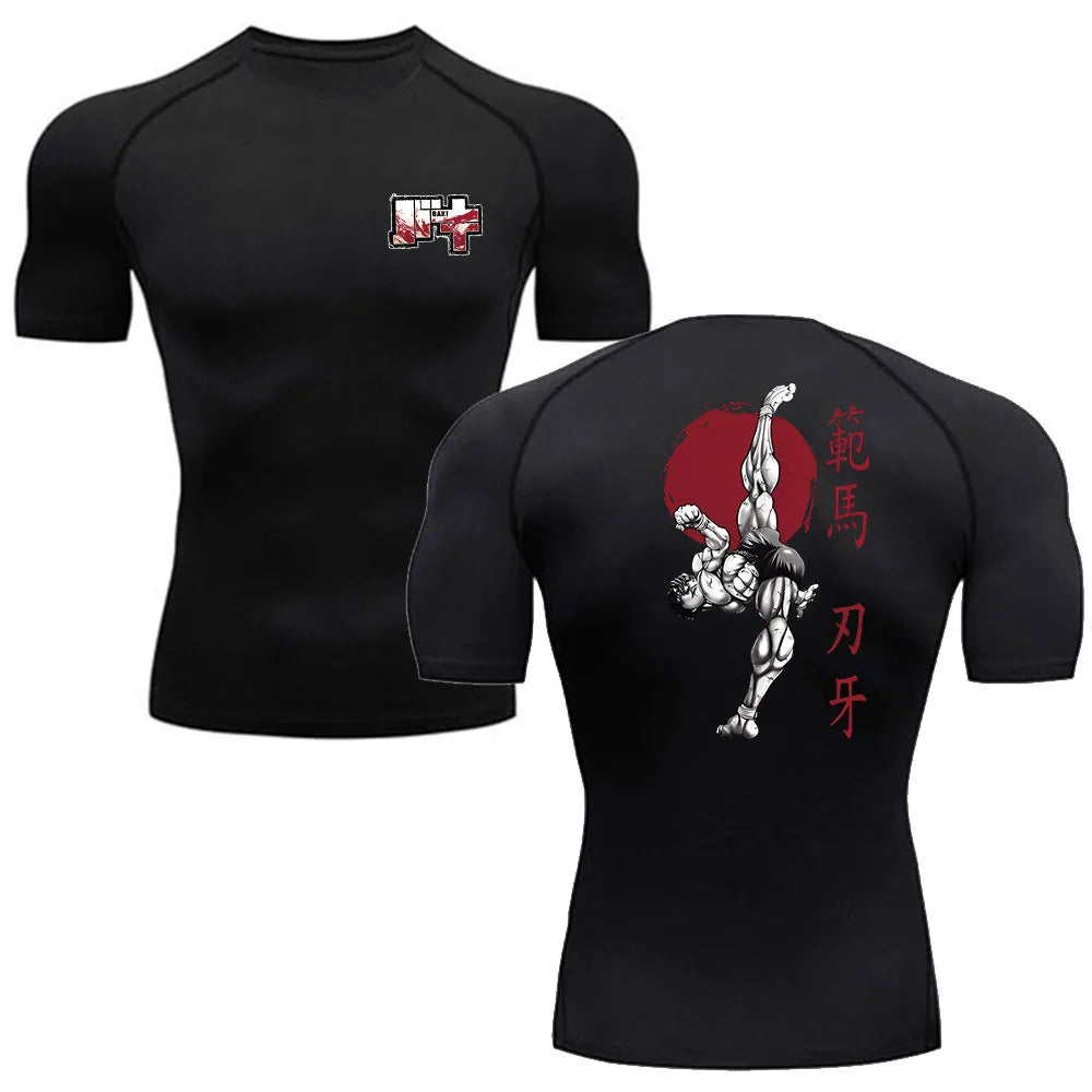 Camiseta de Compressão Estampada com Anime Baki para Homens, Ginásio, Fitness, Corrida, Verão, Manga Curta, Top Secagem Rápida, Camiseta Atlética.