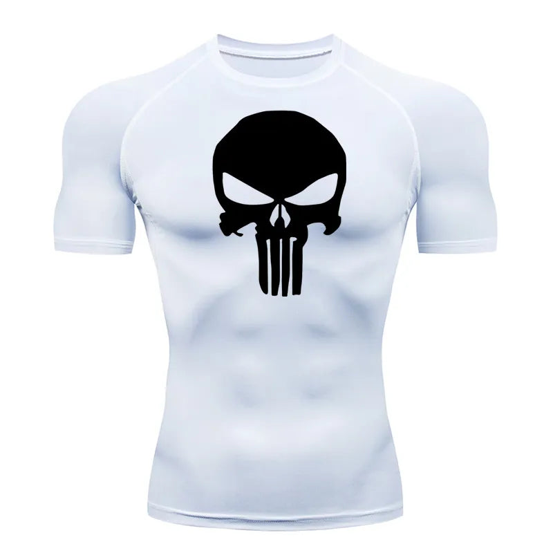 Camiseta Esportiva Masculina de Corrida, Caveira, Ginásio, Fitness, MMA, Manga Curta, Verão, Secagem Rápida, Camiseta de Compressão, Musculação, Tamanho XXXXL.