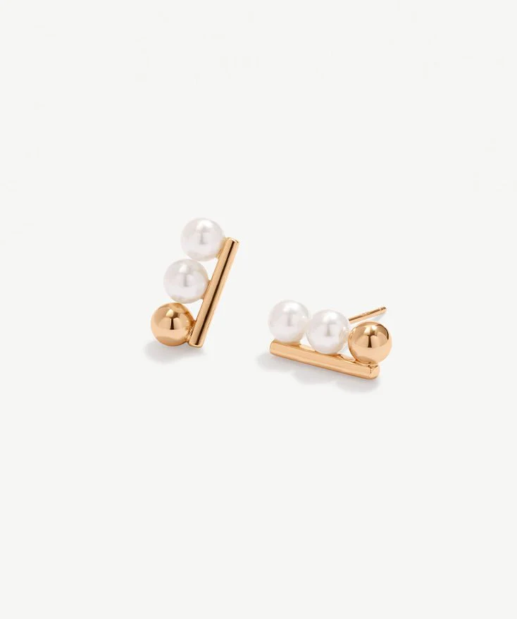 Modern Two Tone Triple Bead Stud Earrings