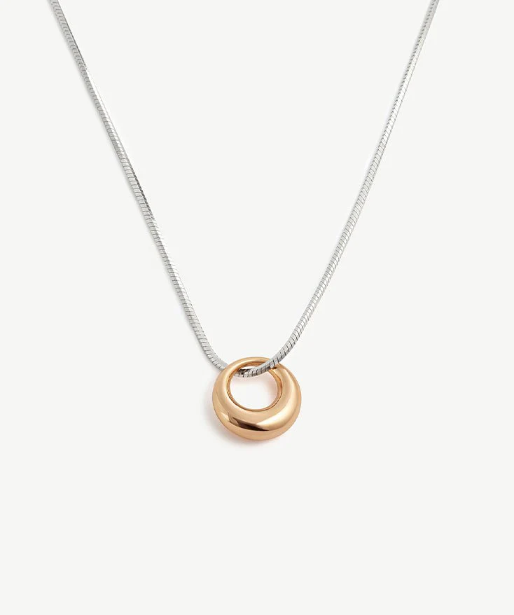 Modern Two Tone Moon Pendant Necklace