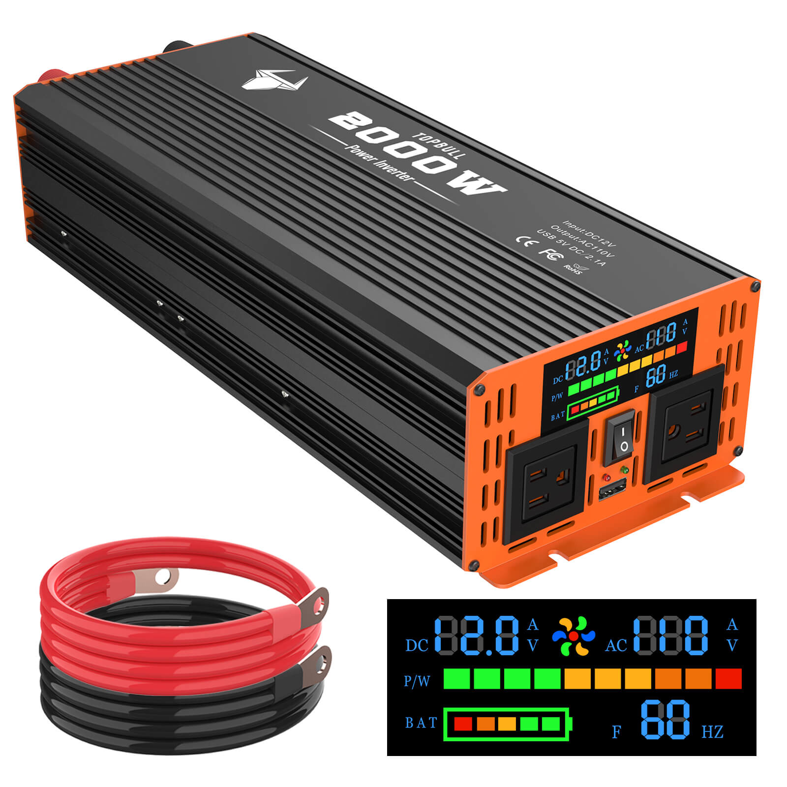 TOPBULL 2000W Modified Sine Wave Inverter 12V to 110V