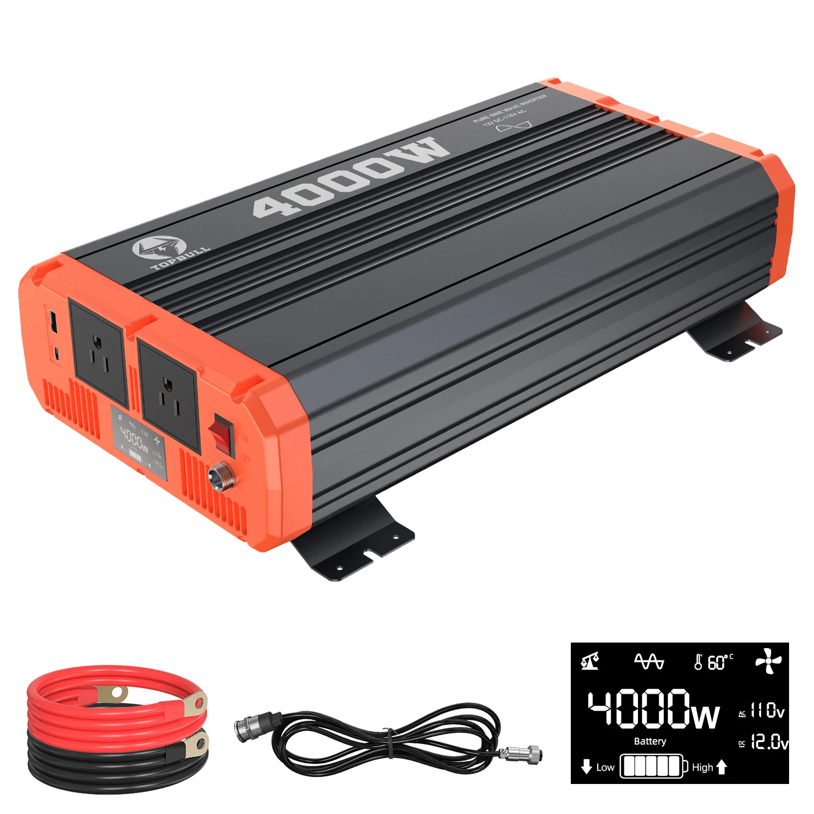 TOPBULL 4000W Pure Sine Wave Inverter 12V to 110V