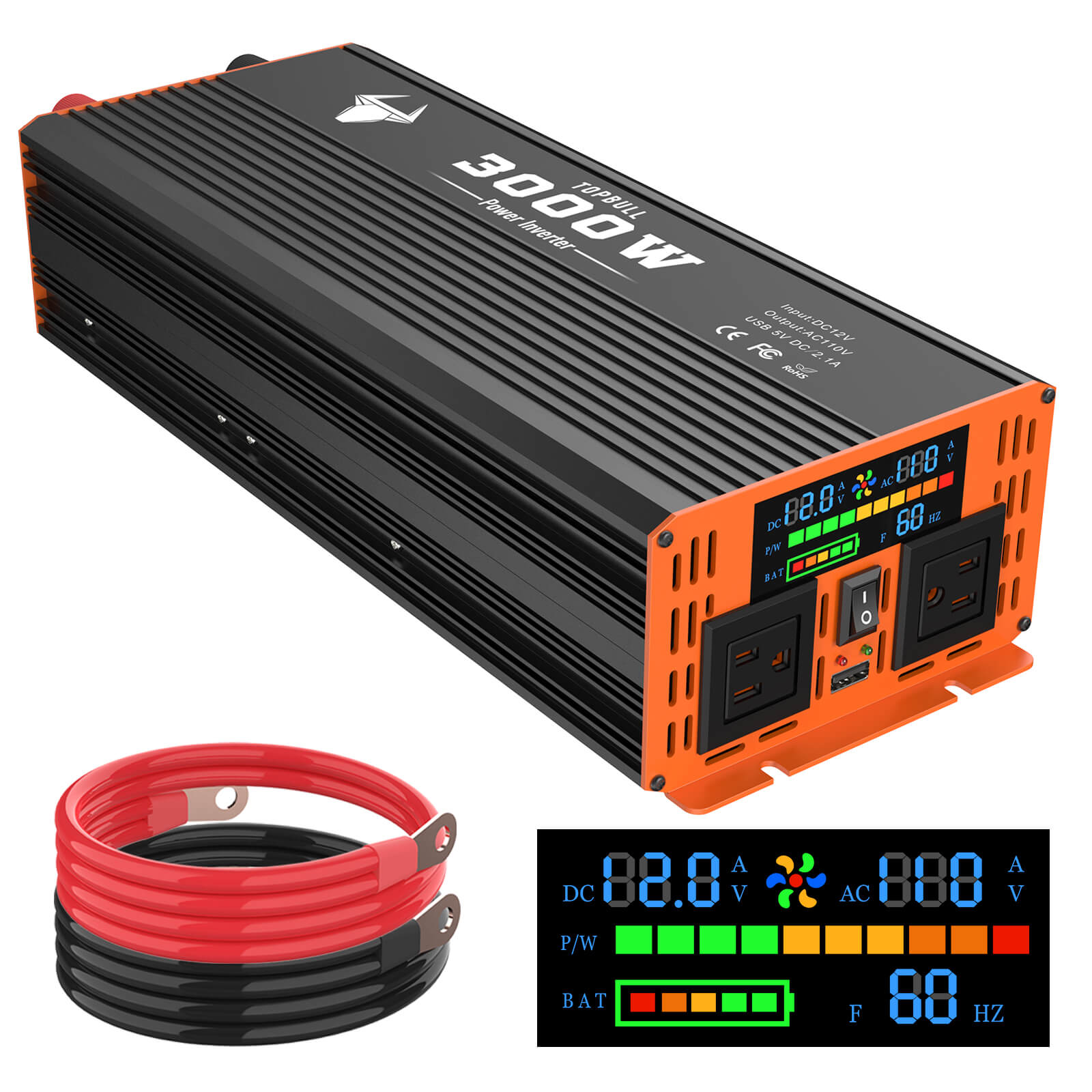 TOPBULL 3000W Modified SIne Wave Inverter 12V to 110V