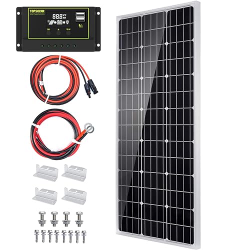 100 Watt 12 Volt Solar Panel Kit+ 30A 12V/24V Solar Charge Controller +Solar Cables + Z-Bracket for Mounting