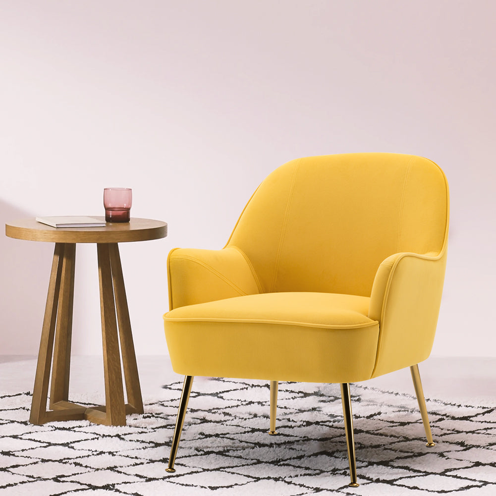 Velvet Upholstered Armchair with Golden Legs