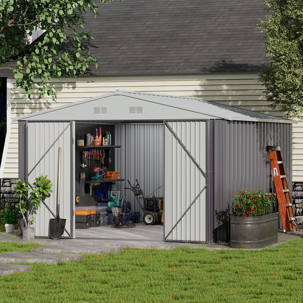 318CM Wide Metal Garden Storage Shed with Lockable Door