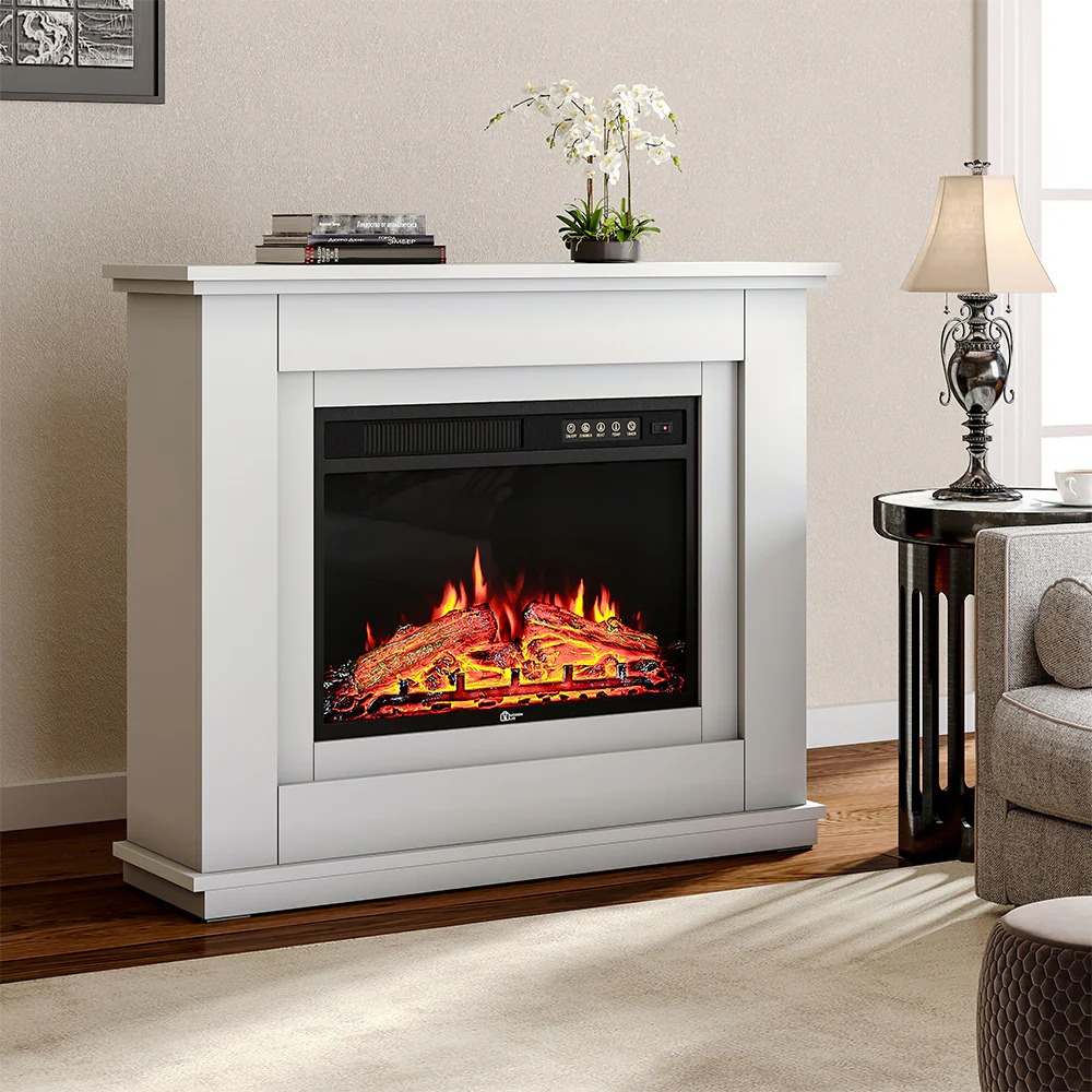 39 Inch Electric Fireplace with White Wooden Mantel