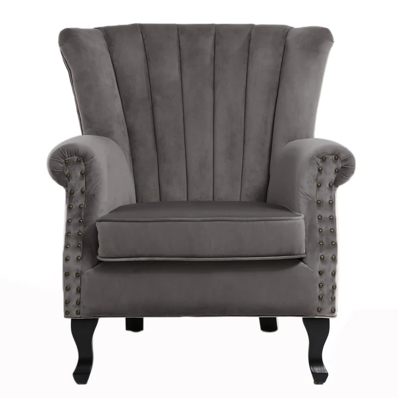 Grey Velvet Upholstered Wingback Armchair