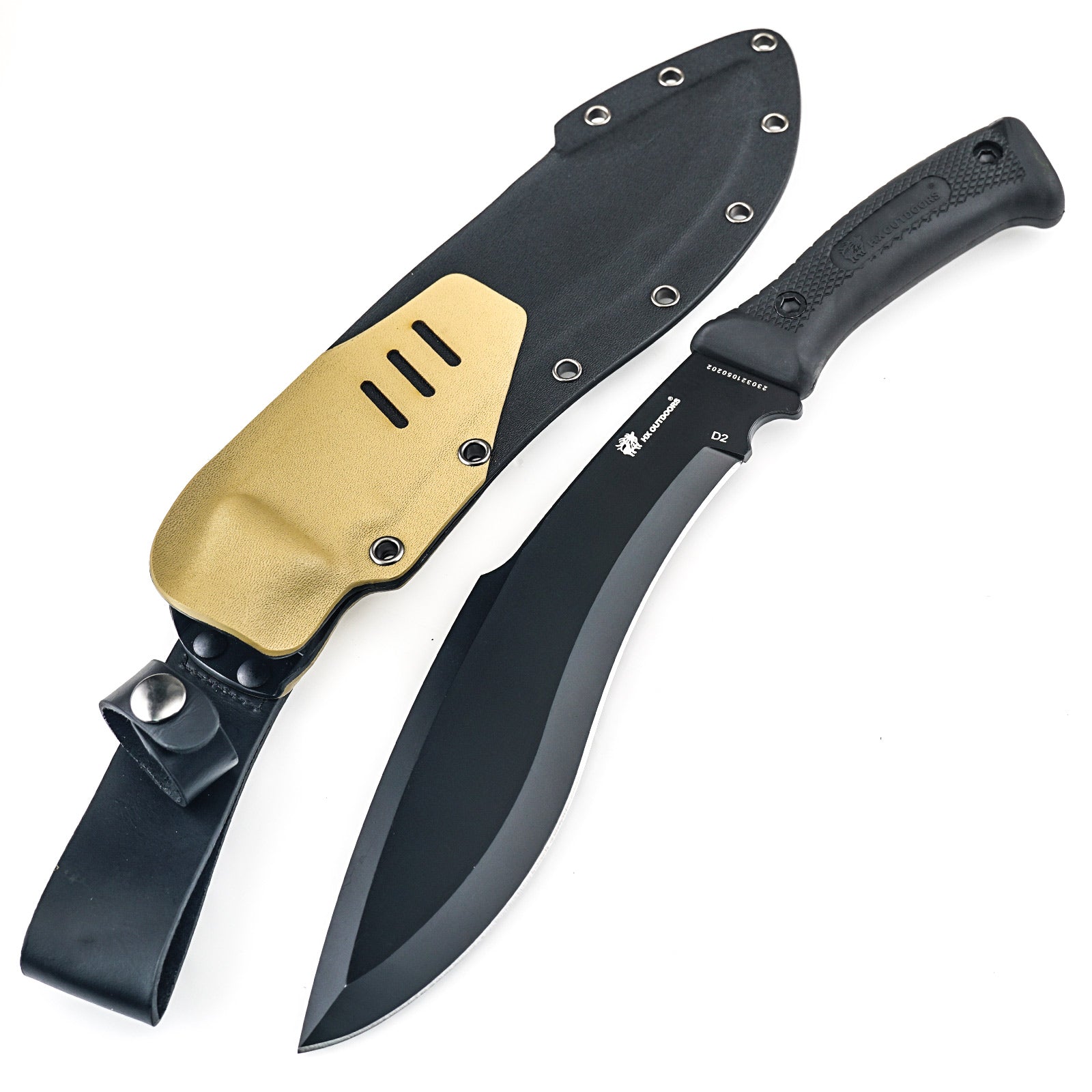 Mountain Scout Kukri Machete Fixed Blade Knife Black Rubberized (8.27'' D2) D-292