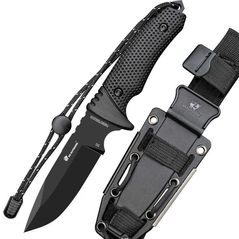 The Seeker Survival Fixed Blade Knife Black Rubberized (3.86'' D2) D-171