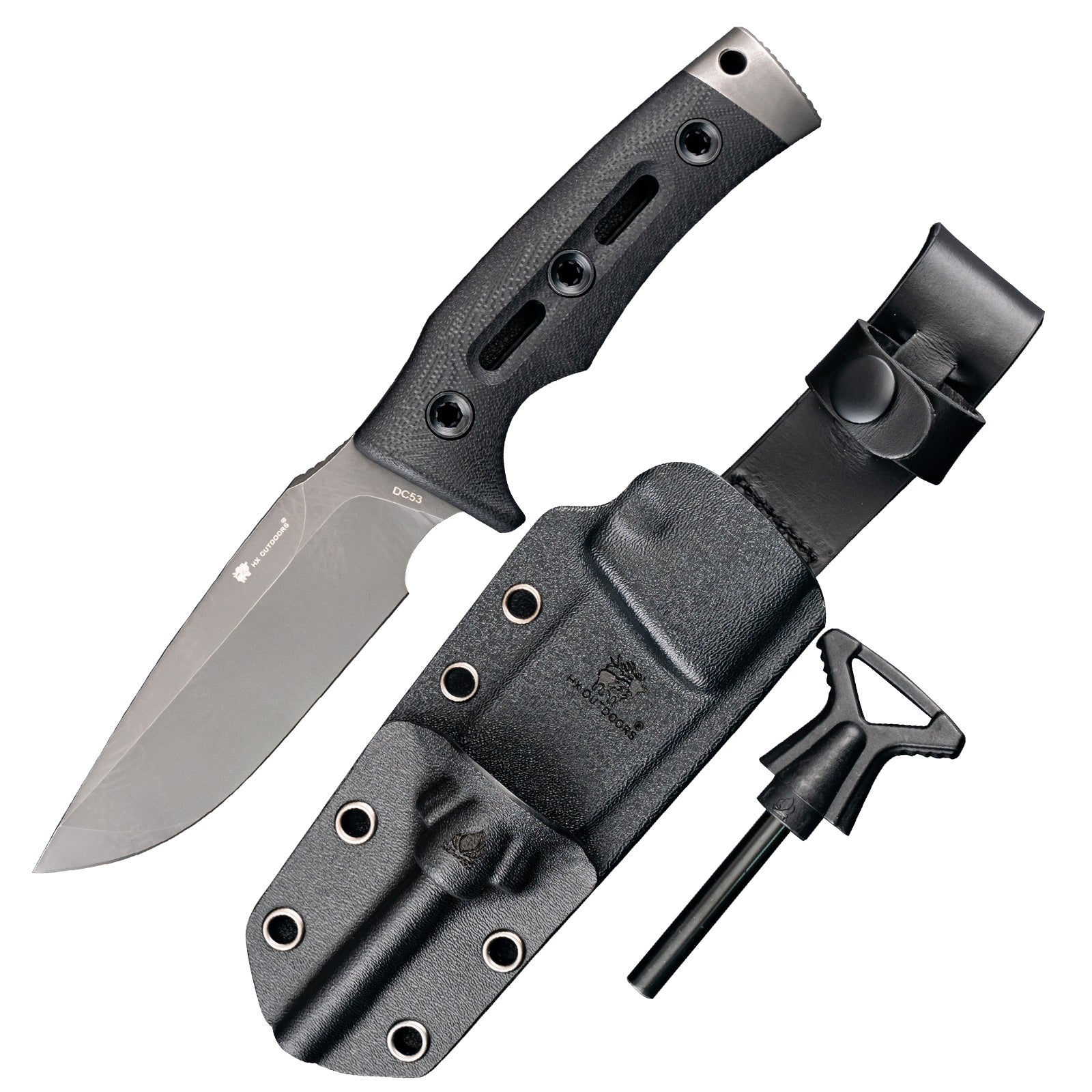 ROCK Survival Fixed Blade Knife Black G10 (3.8'' DC53) TD-18