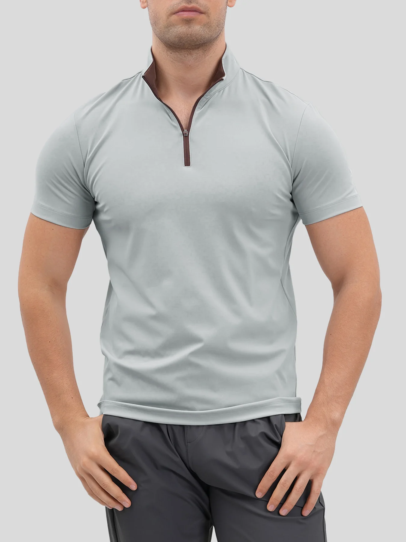 SmoothBlend Half Zip Mock Neck Short Sleeve Tee: Slim Fit