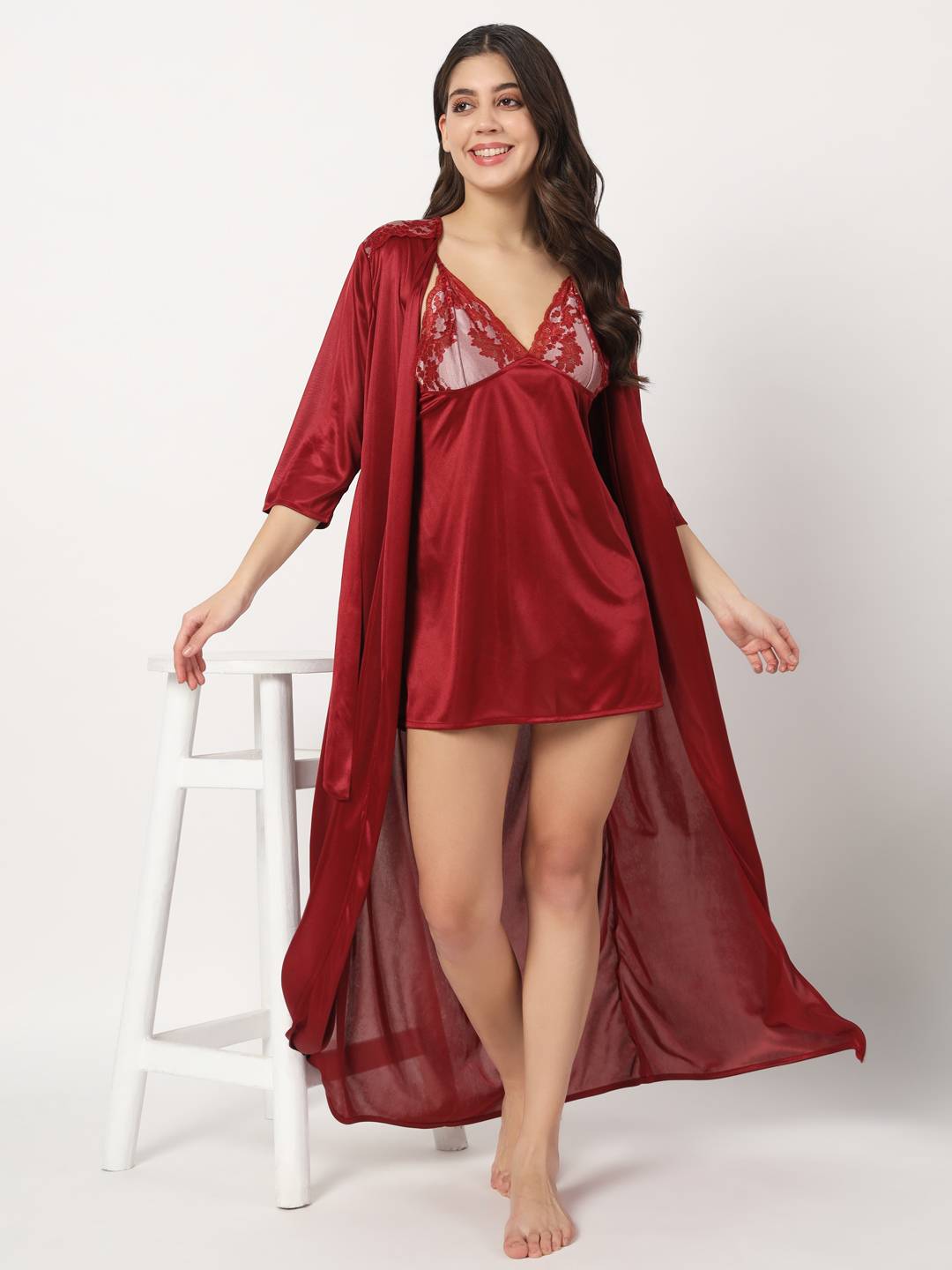 Hot Two Piece Satin Robe & Night Dress for Women X301Mg