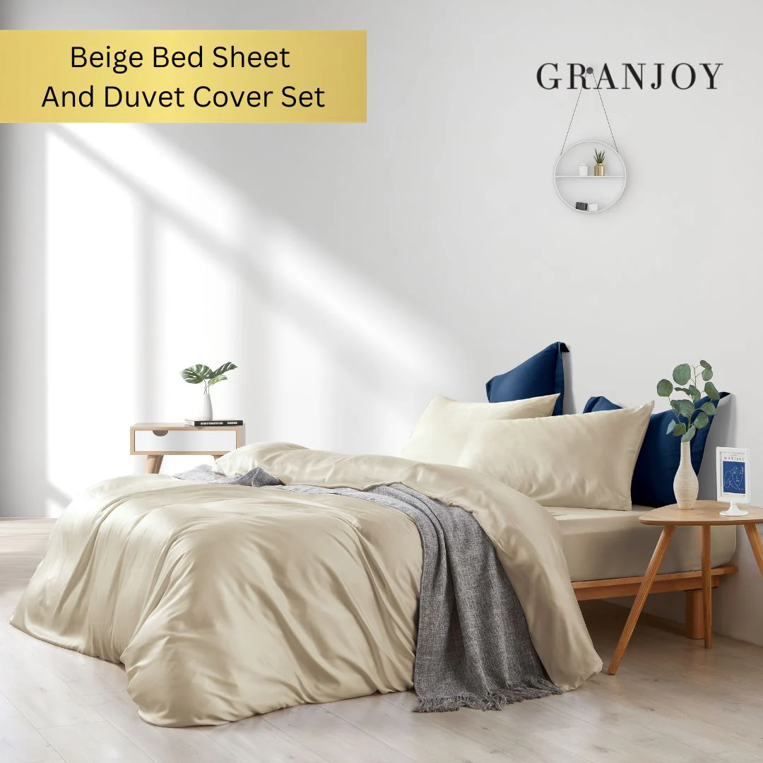 Beige Bed Sheet Duvet Cover Set - Bamboo Sheets