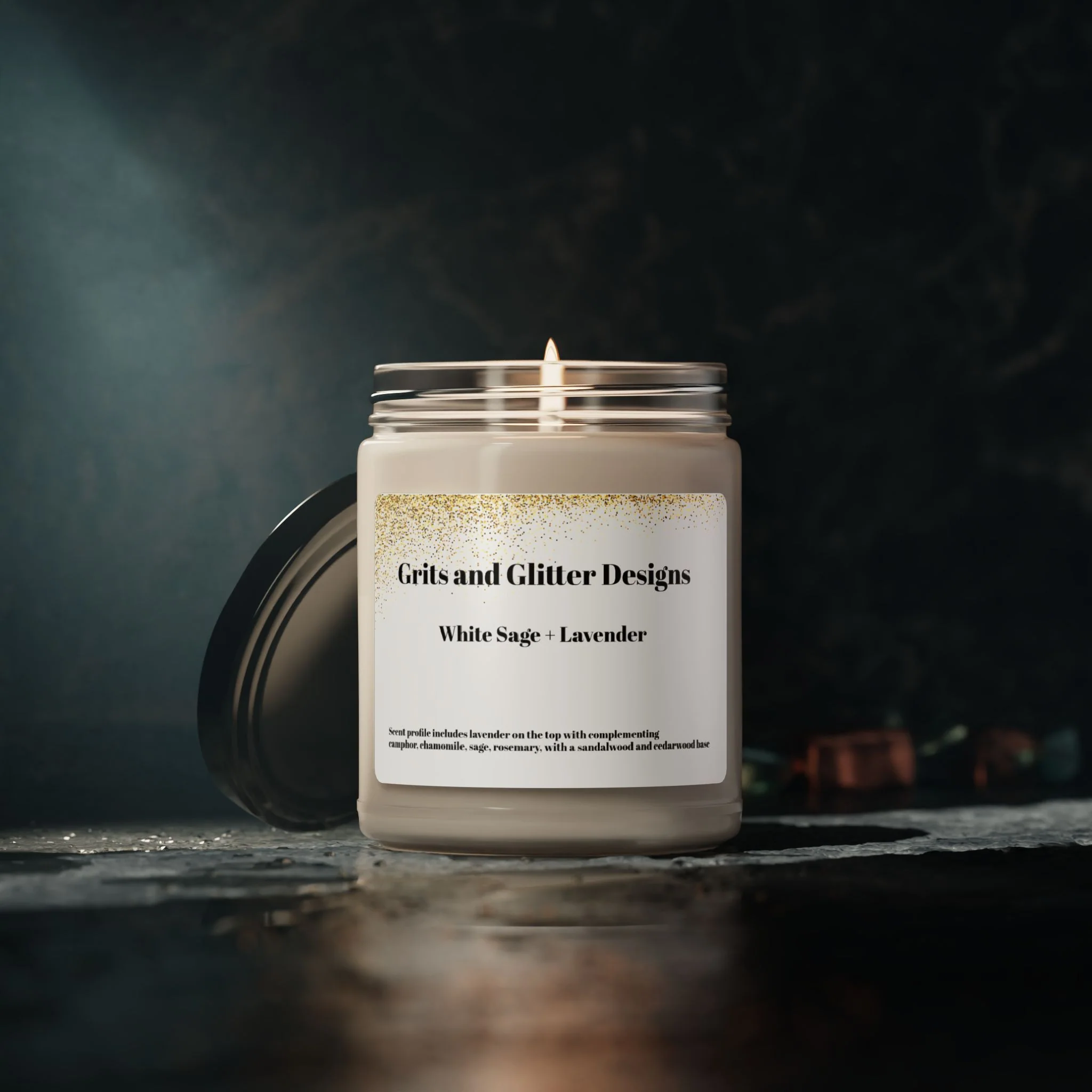 Soy Candle - White Sage + Lavender Scented, 9oz