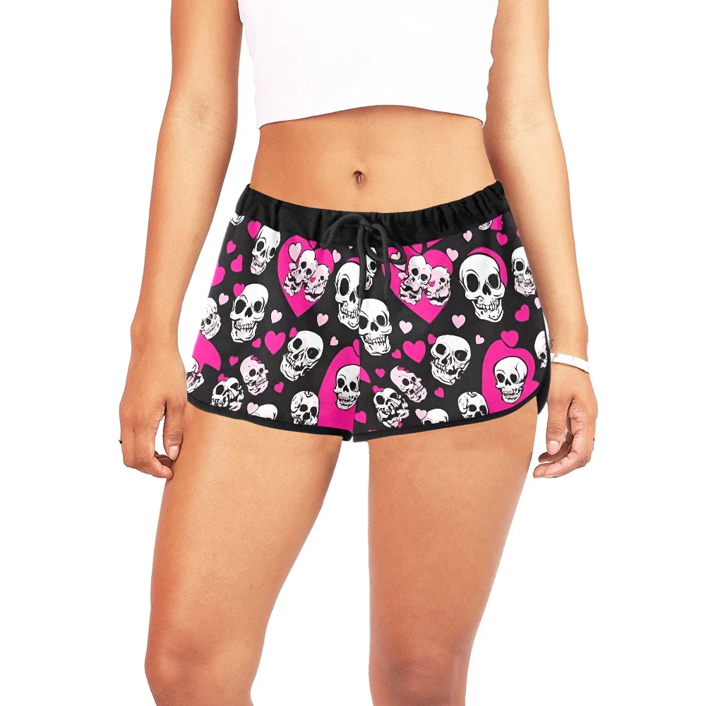 Women's Skull Casual Shorts - Edgy & Comfortable Summer Style (Black, Light Pink, White)