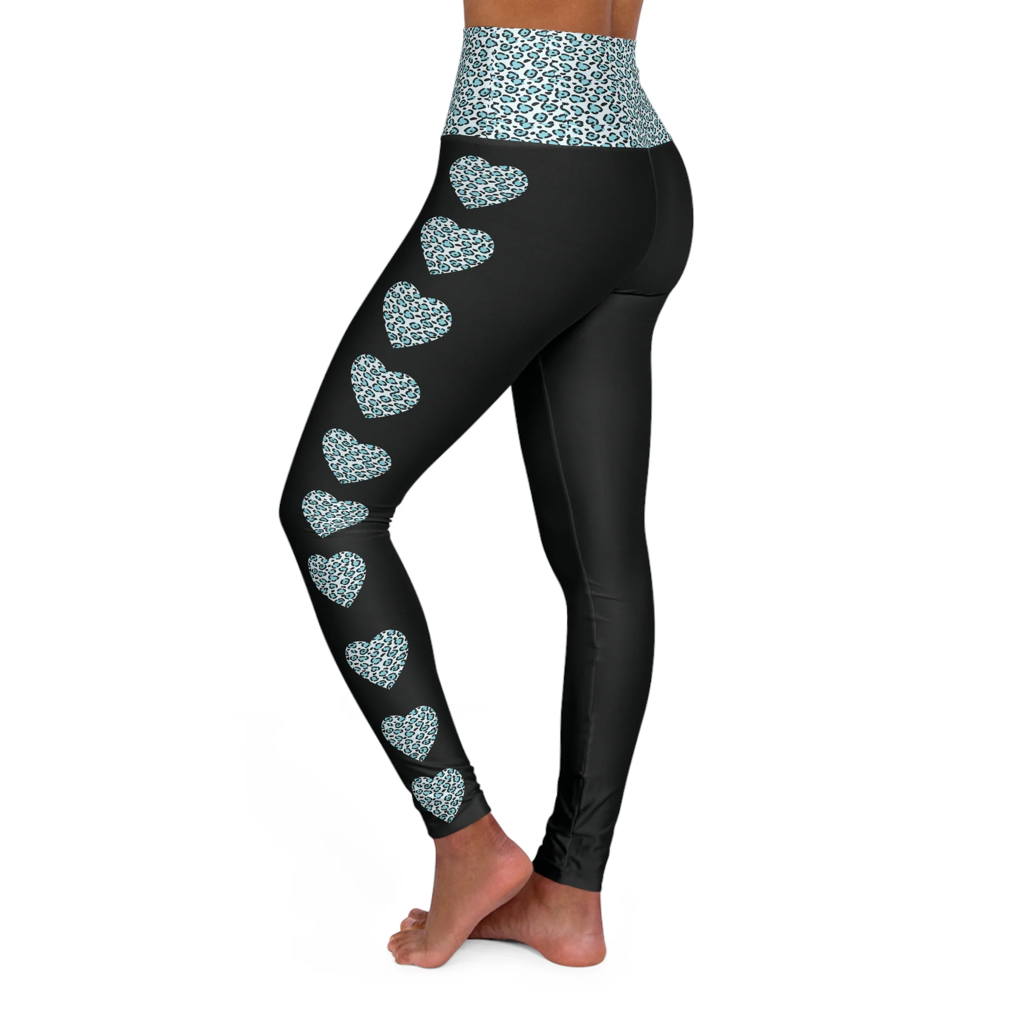 Blue Leopard Print High-Waisted Yoga Leggings - Skinny Fit, Customizable & Stylish