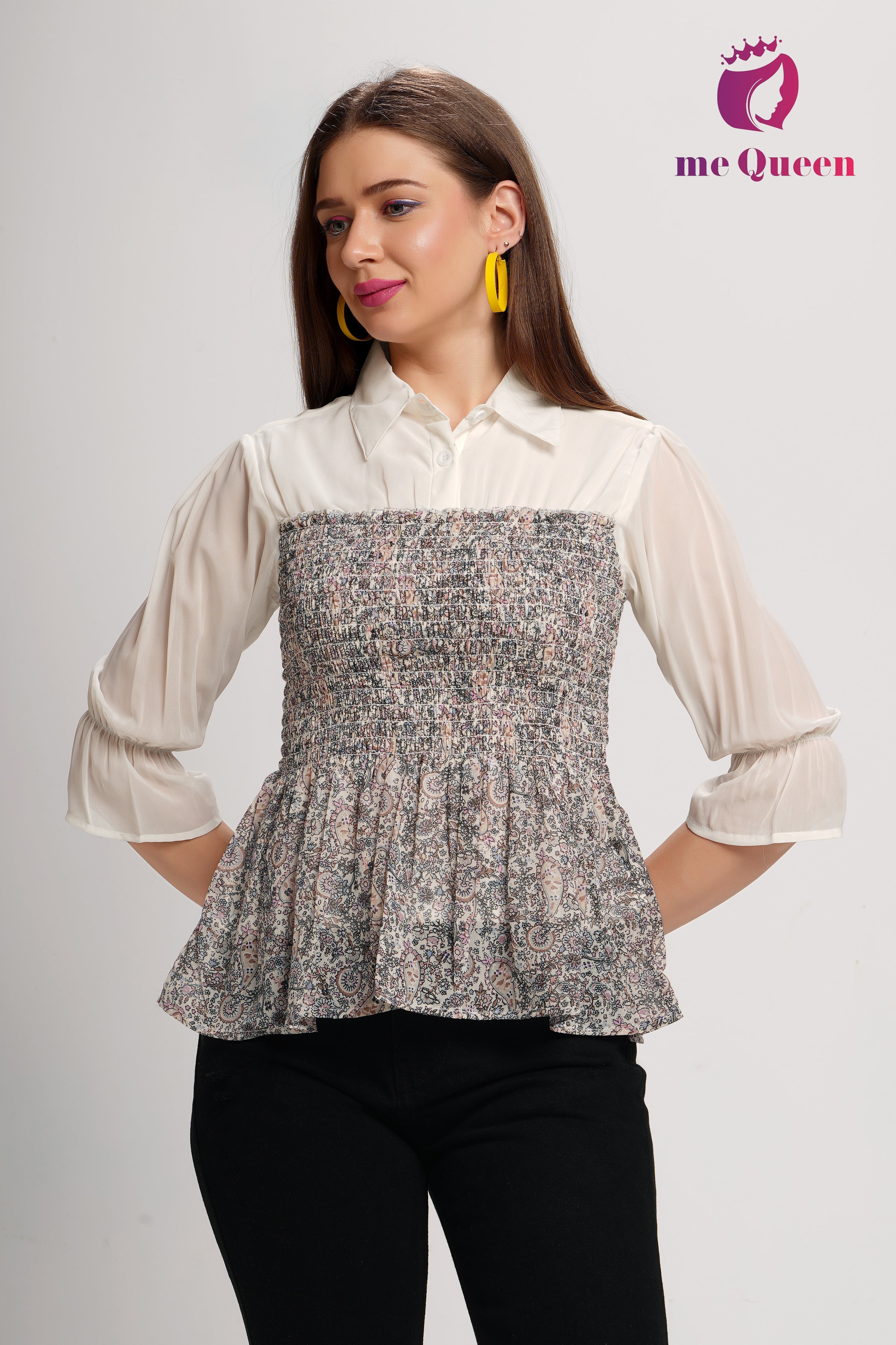 MeQueen's Pastel Smoking Printed Top with White Collar