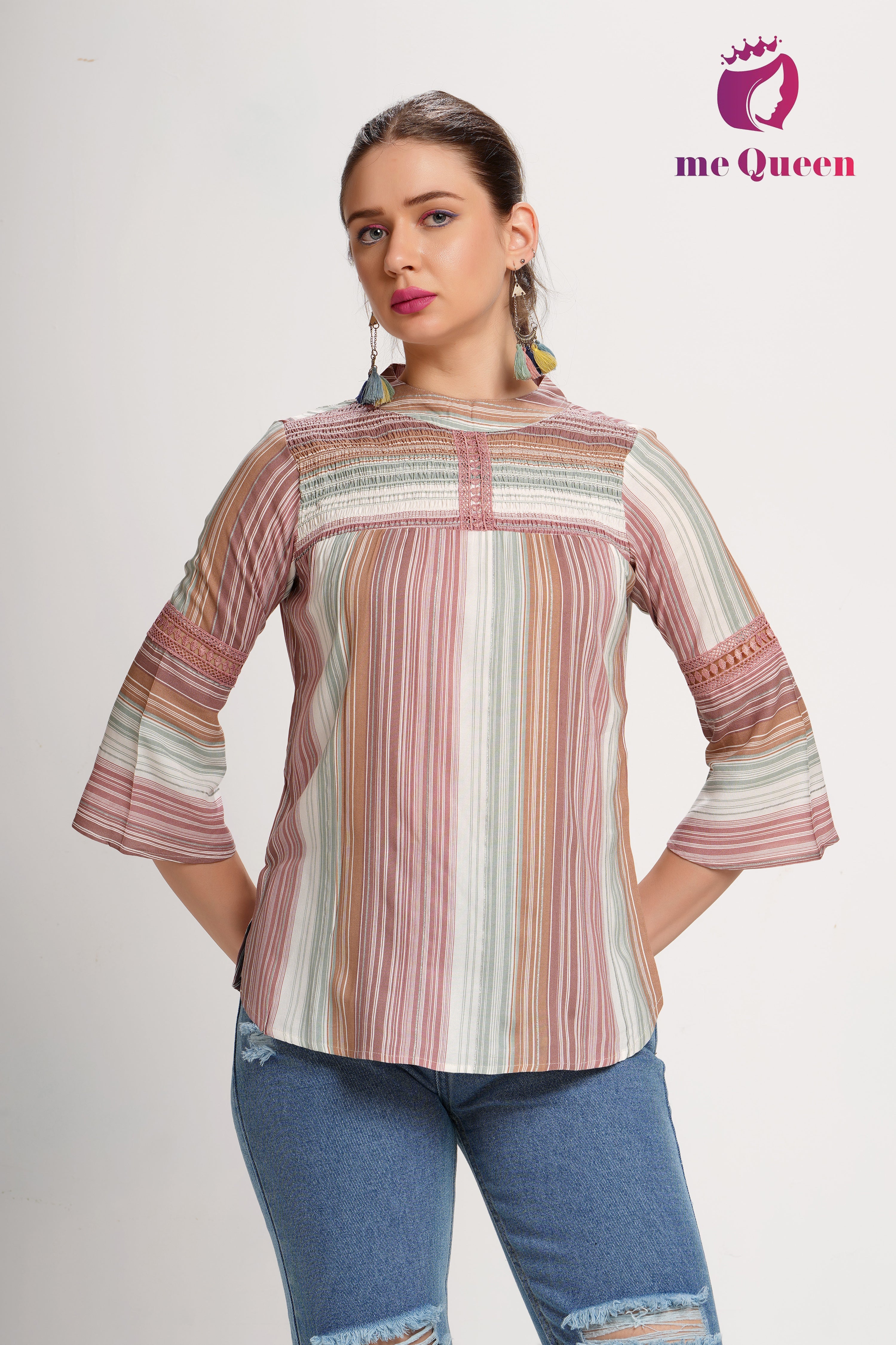 MeQueen Women's Multicolor Stripe Design Top