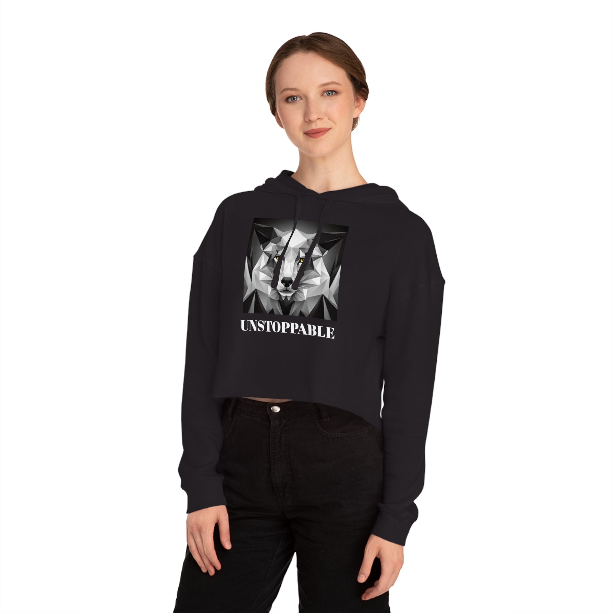 Women Cropped Hooded Sweatshirt Unstoppable Lion
