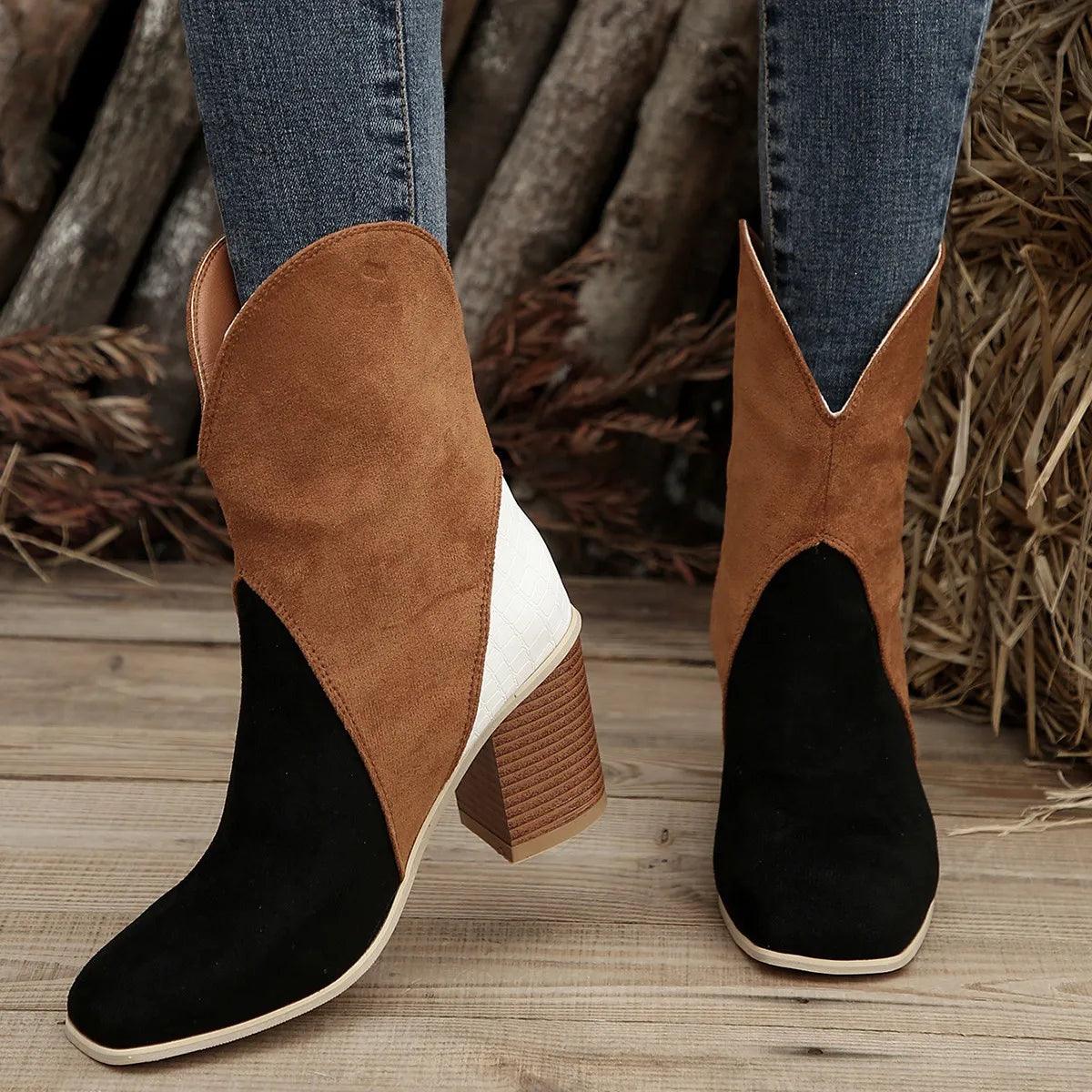 Women Boots 2024 Fashion Autumn/winter Thick Soled Knight Boot Comfort Non Slip 43 Size Side V-shaped Mouth Low Heel Ankle Boots