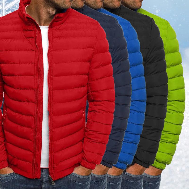 Men Jacket Zipper Solid Color Long Sleeves Pockets Autumn Cotton Padded Overcoat For Outdoor