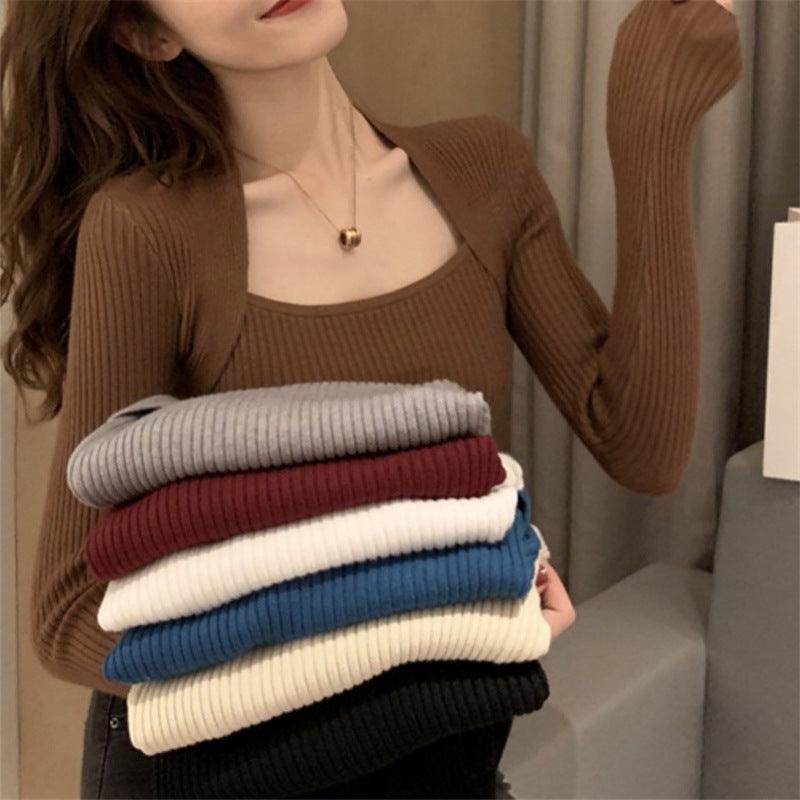 Women's Long-sleeved Knitted Bottoming Shirt Trendy Fake Two Pieces