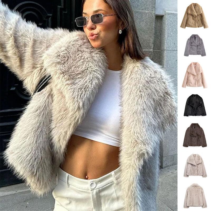 Winter Plush Coat Fashion Lapel Outwear Casual Long Sleeve Tops Womens Clothing