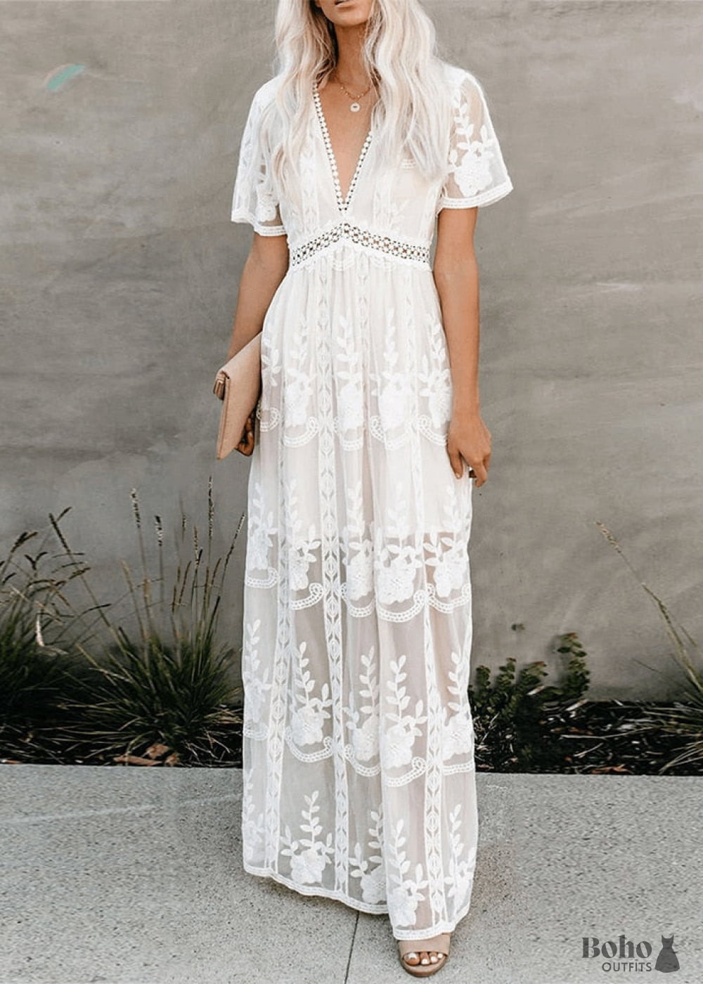 Boho White Lace Maxi Dress Natalia