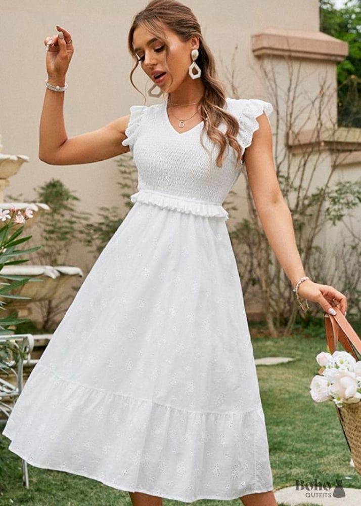 Boho Style White Midi Dress Jennifer