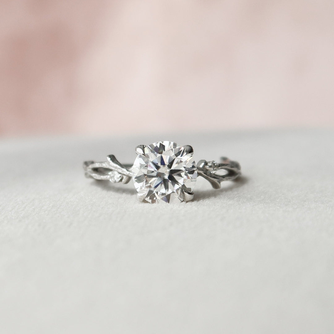 Moissanite 1.50 CT Round Diamond Mid-Century Engagement Ring