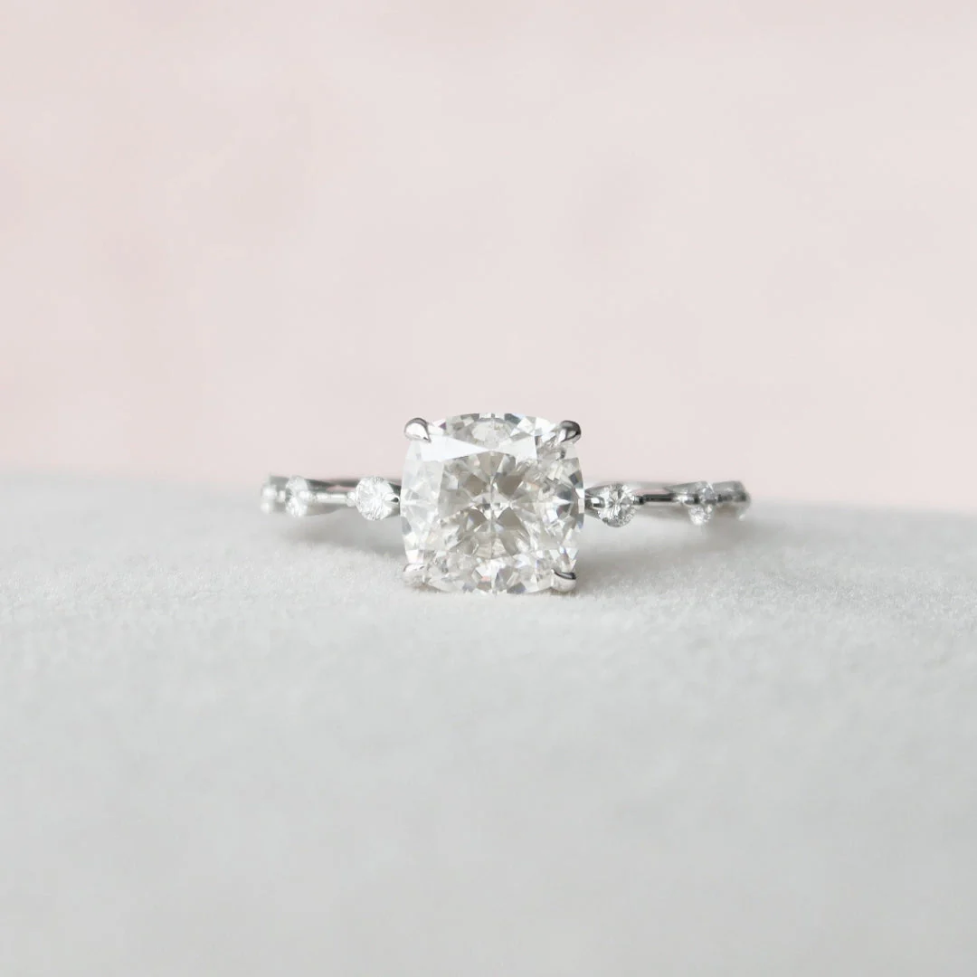 Moissanite 1.95 CT Cushion Cut Diamond Boho & Hippie Engagement Ring