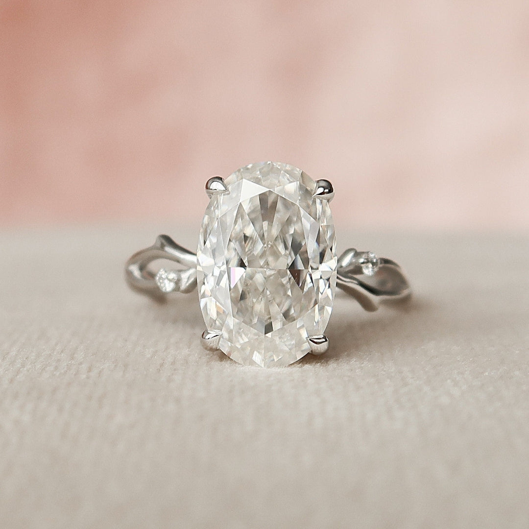 Moissanite 3.50 CT Oval Diamond Mid-Century Engagement Ring