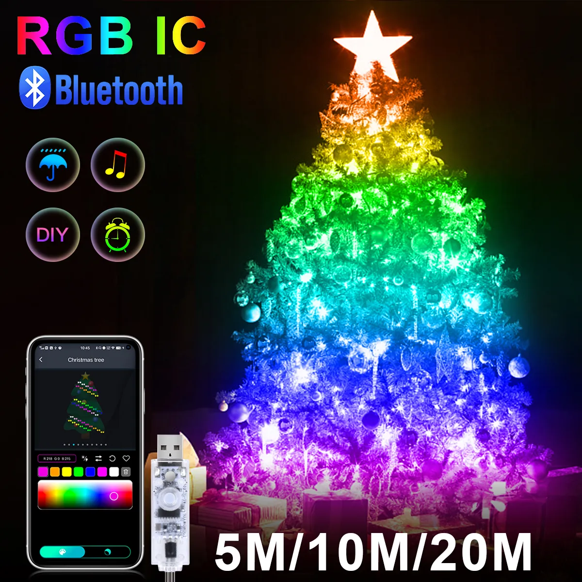 20M 10M 5M LED Christmas Lights Fairy String Light Smart Bluetooth