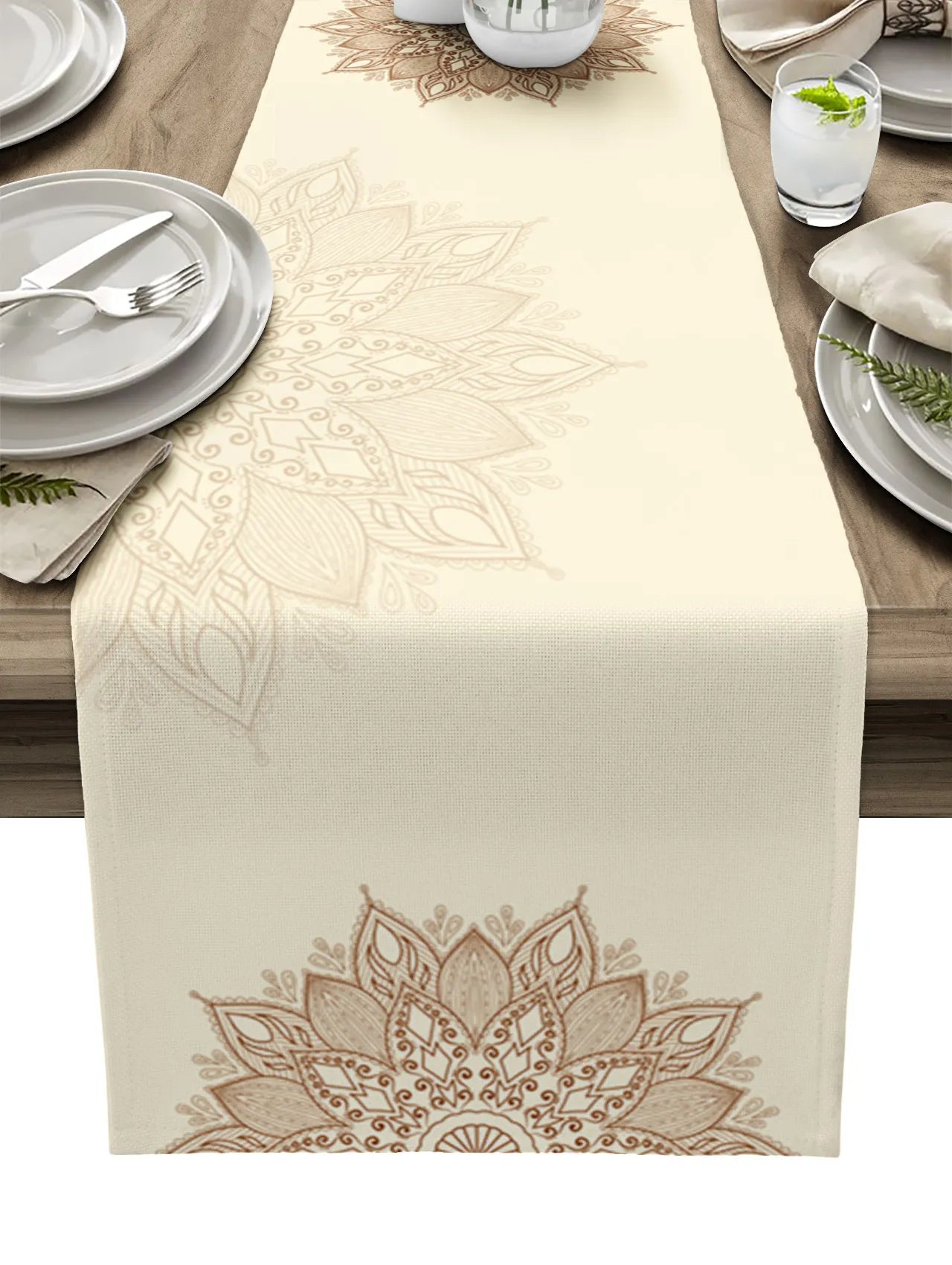 Mandala Flowers Linen Table Runner