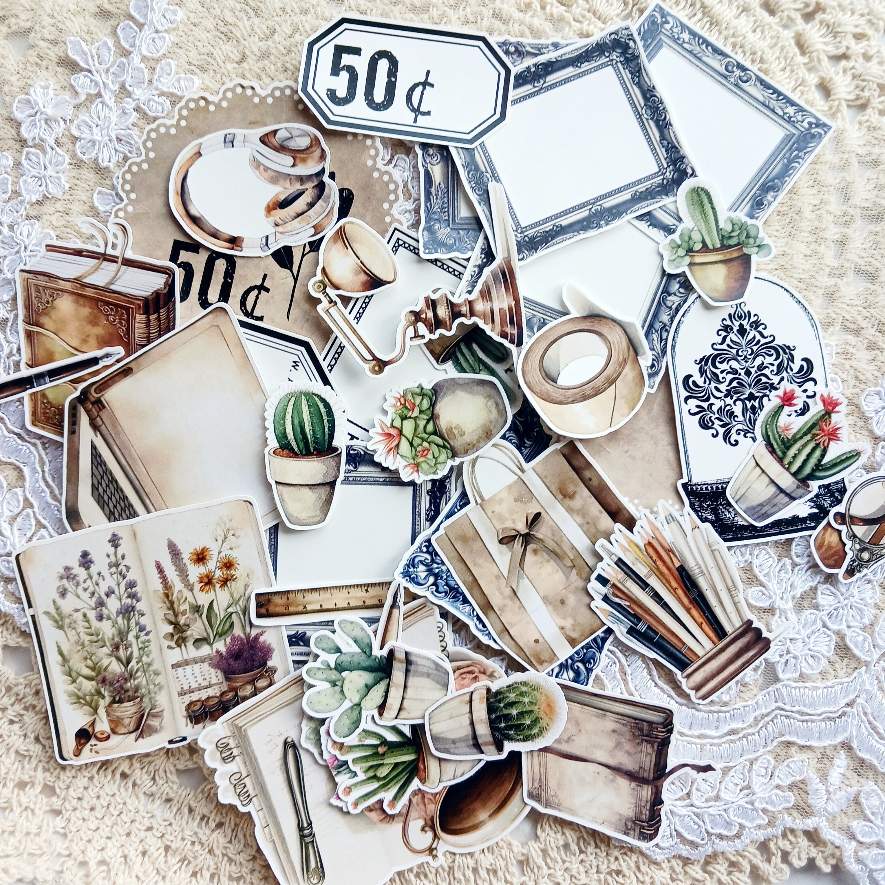 Vintage Plants and Stationery Stickers Pack