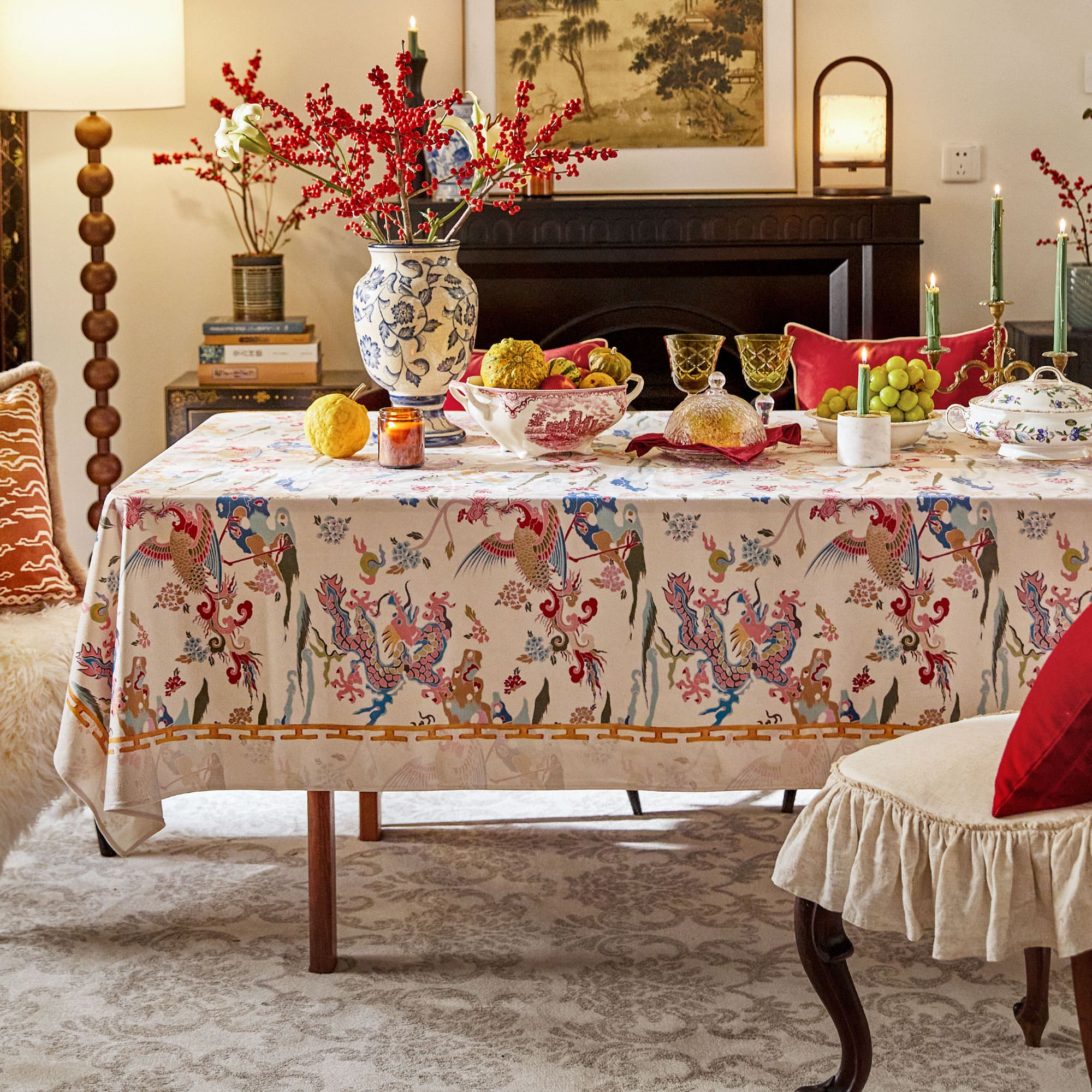 Phoenixia Oriental Style Dragon Printed Custom Tablecloth