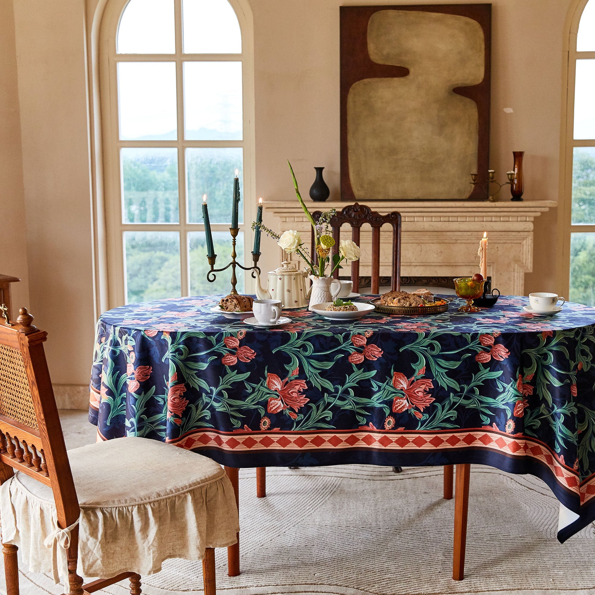 Tulip Retro Floral Printed Custom Tablecloth