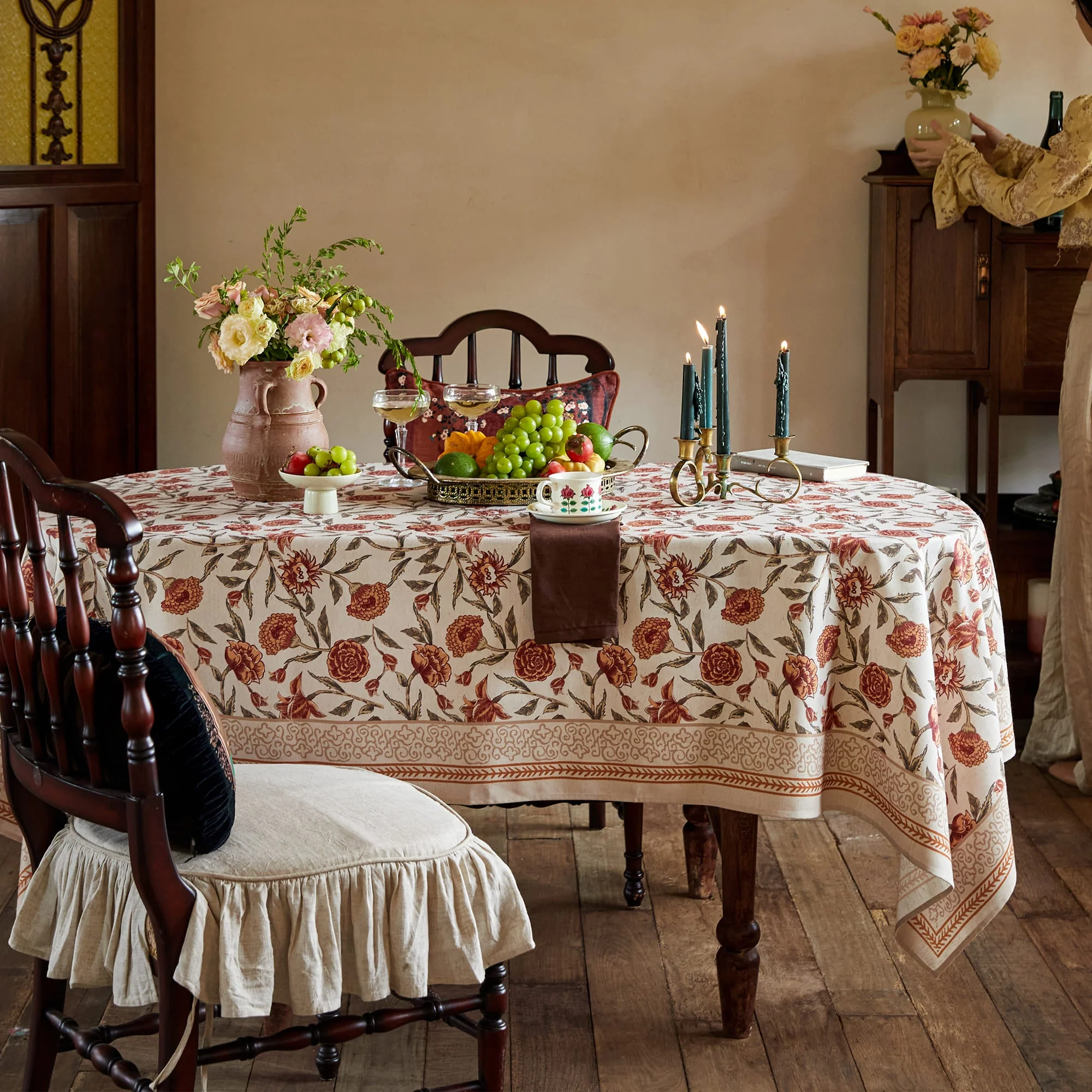 Rosalie Custom Floral Print Waterproof Linen Tablecloth