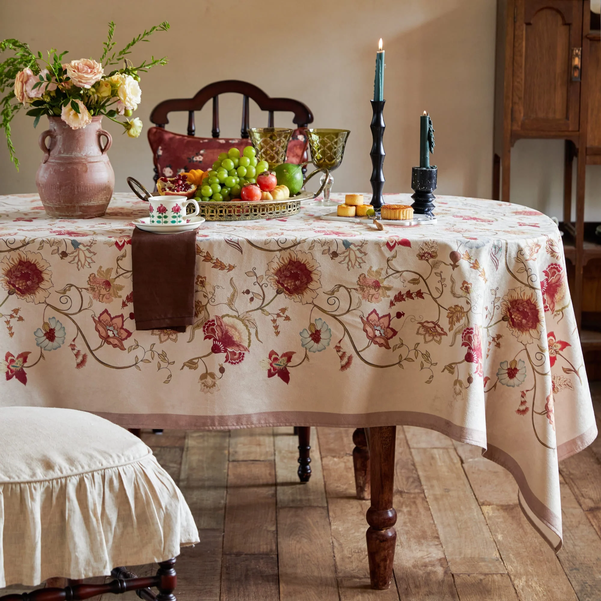 Serenade Rustic Style Floral Printed Tablecloth