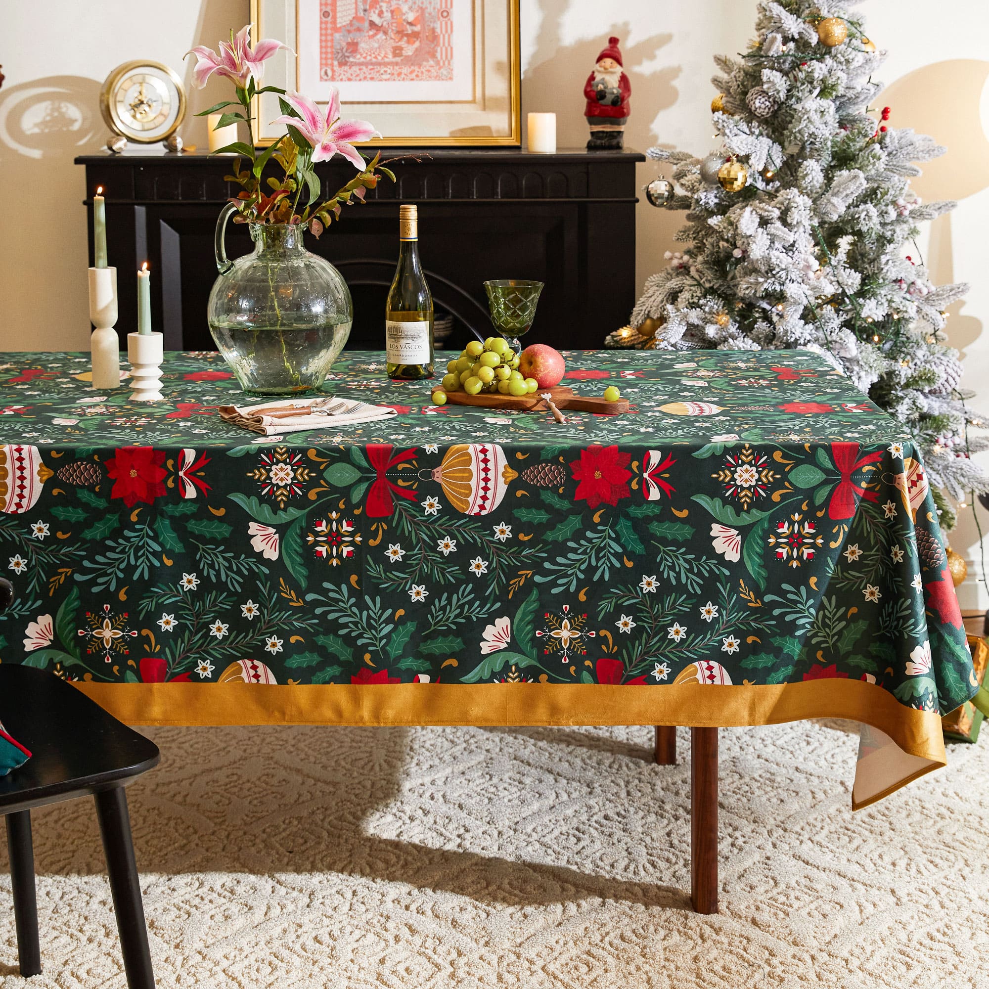 Noelle Christmas Woodland Green Custom Tablecloth