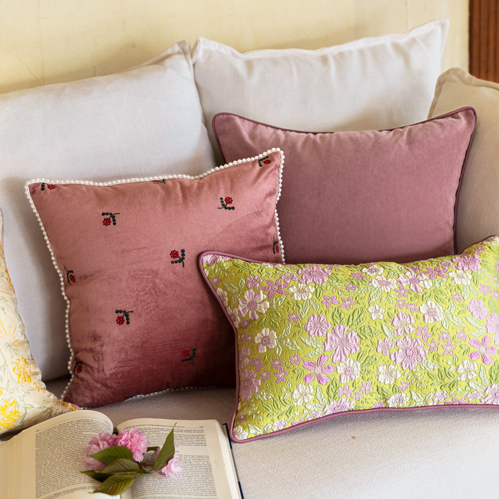 Blossom Floral Jacquard Throw Pillow Cover