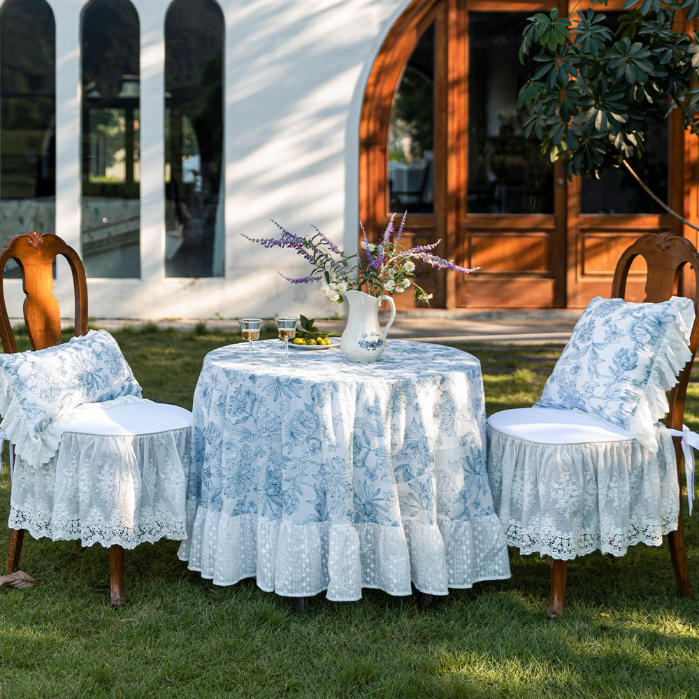 Sylvana Grace Petal Custom Blue Floral Embroidered Tablecloth