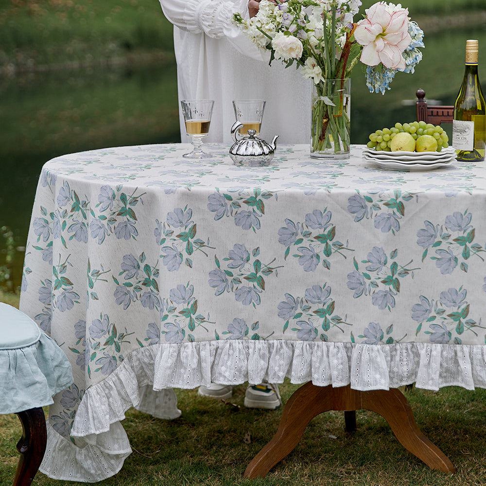 Evelyn Pastoral Rose Print Waterproof Summer Linen Tablecloth